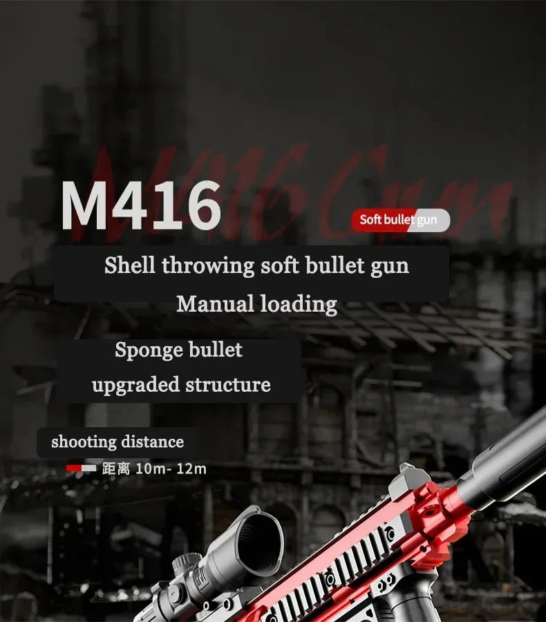 M416 Toy Gun Shell Throwing Soft Bullet Can Fire Suction Cup Children's Assault Rifle Manual loading Model Boy's Toy