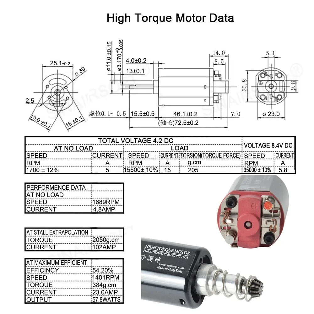 SHS AEG 480 Engines Long Axis High Torque / High Speed Motors For Gearbox Weapon M16/M14/MP5 Airsoft Gel Blaster Gun Accessories