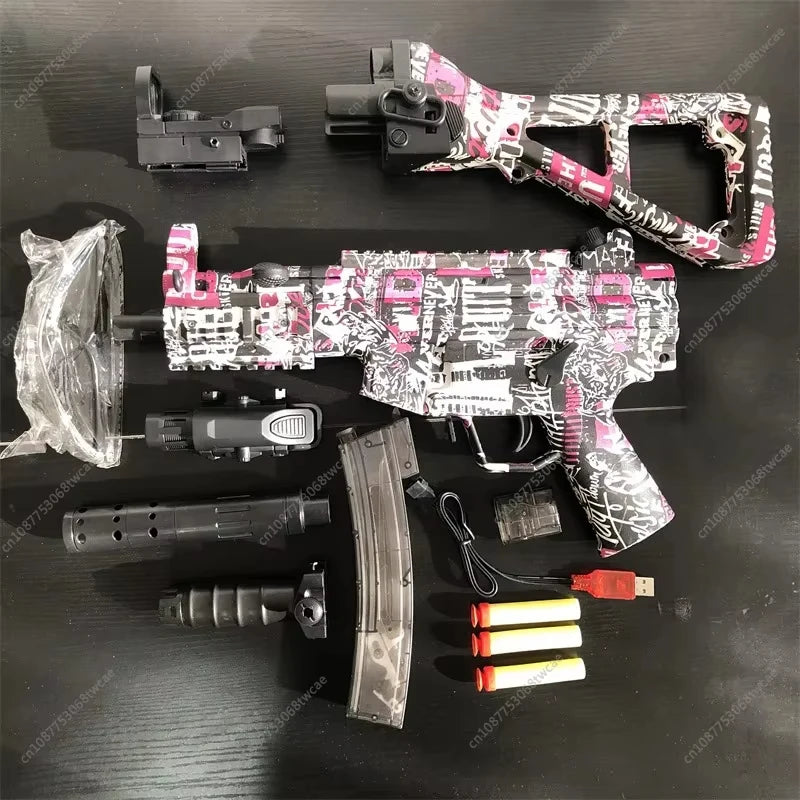 MP5K Manual & Electric Splatter Gun 2in1 Gel Ball Blaster CS Fighting Outdoor Game Toy Gun Paintball Splatter Ball Shooter