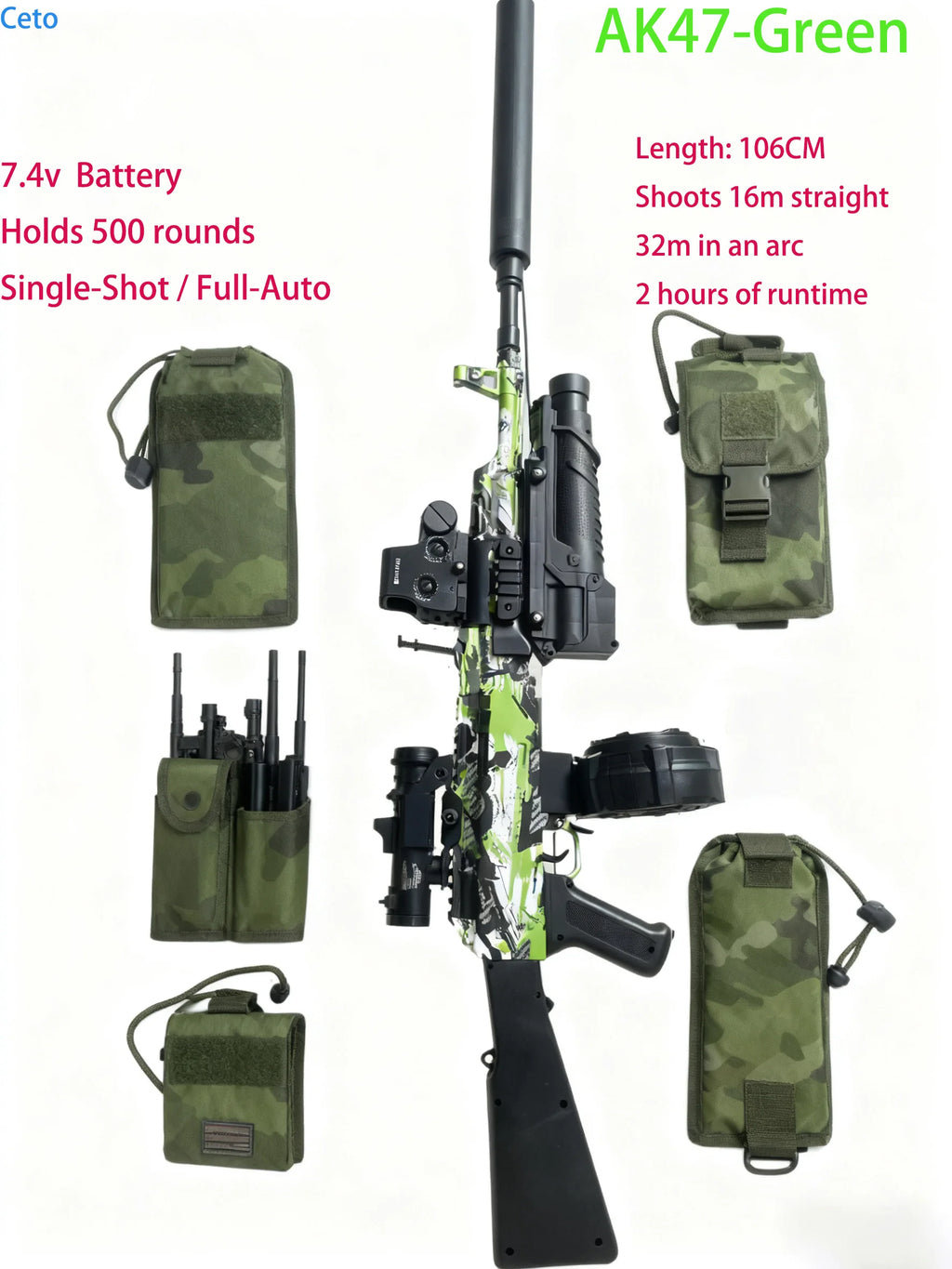 AK47 Gel Blasters Sniper Rifle - 32M Extreme Range, Full Auto Electric Gel Ball Blaster Gun for Adults, Outdoor Shooting Games