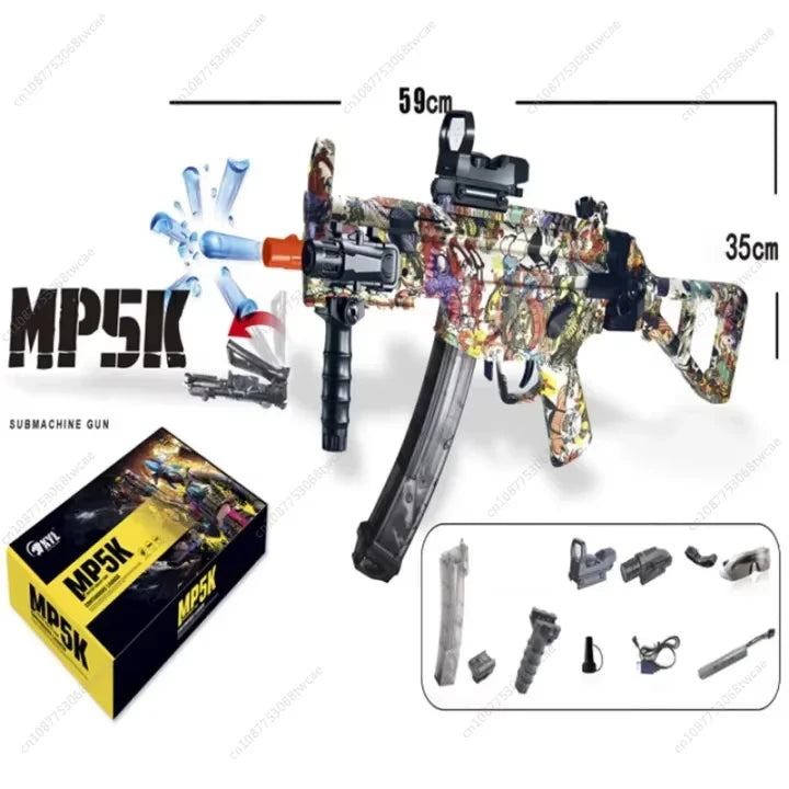 MP5K Manual & Electric Splatter Gun 2in1 Gel Ball Blaster CS Fighting Outdoor Game Toy Gun Paintball Splatter Ball Shooter