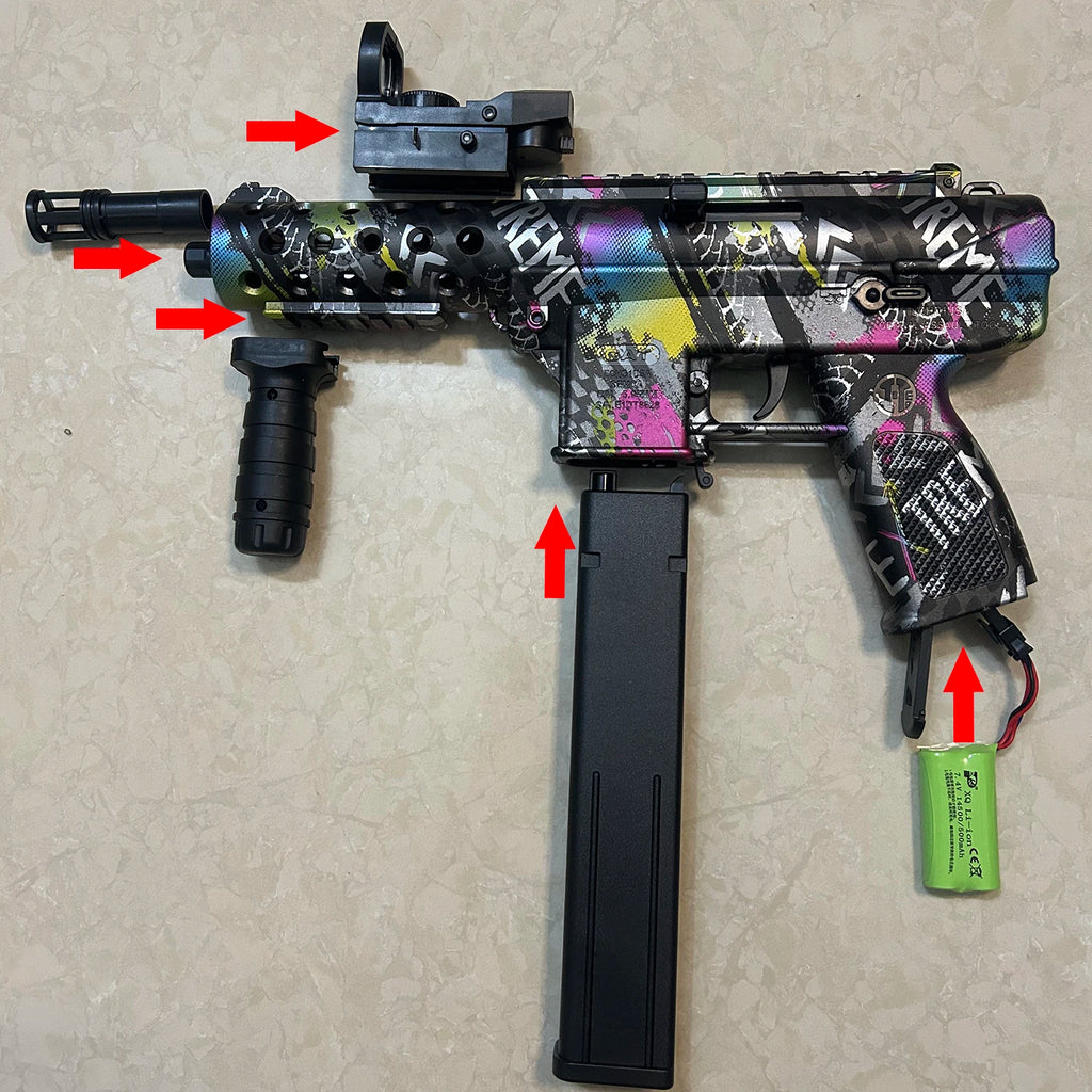 New Tec9 Toy Gun Can Fire Gel Bullets 7-8mm, Available in Three Colors, Comes with 7.4V Battery and USB Charging Cable, New Year's Gift for Boys