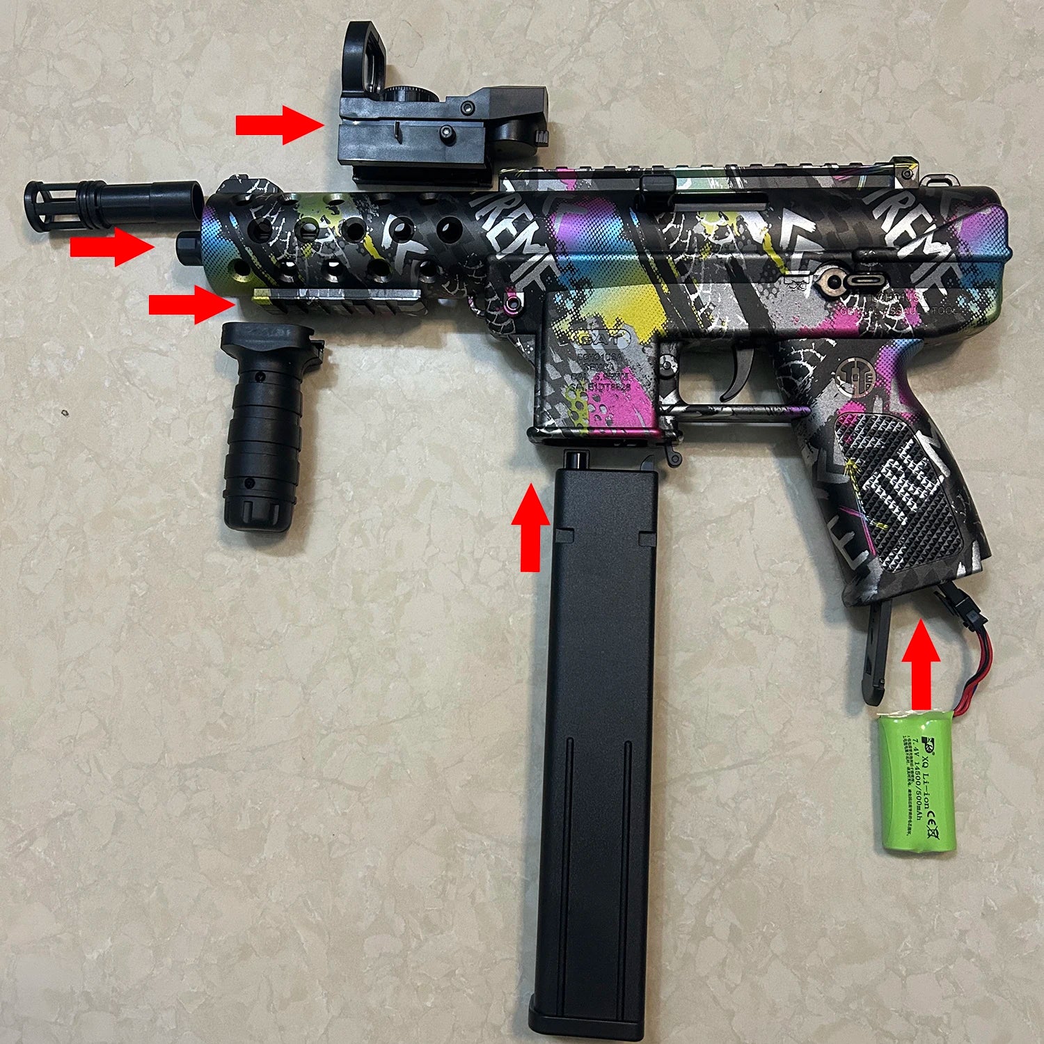 New Tec9 Toy Gun Can Fire Gel Bullets 7-8mm, Available in Three Colors, Comes with 7.4V Battery and USB Charging Cable, New Year's Gift for Boys