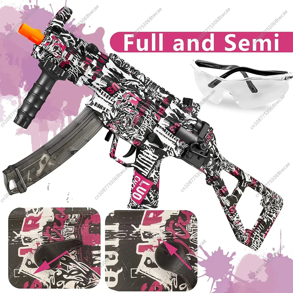 MP5K Manual & Electric Splatter Gun 2in1 Gel Ball Blaster CS Fighting Outdoor Game Toy Gun Paintball Splatter Ball Shooter